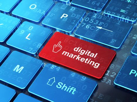 Marketing concept: computer keyboard with Mouse Cursor icon and word Digital Marketing on enter button background, 3d render