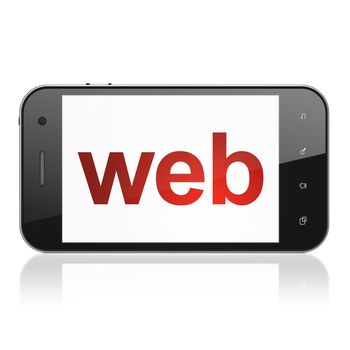 Web design concept: smartphone with text Web on display. Mobile smart phone on White background, cell phone 3d render