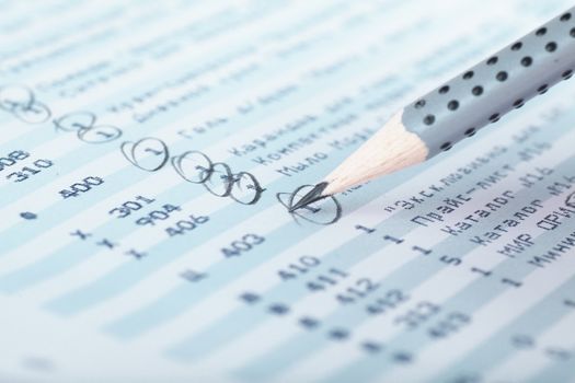 Closeup view of lead pencil on a financial report