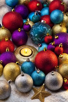 Christmas decorations and festive candle