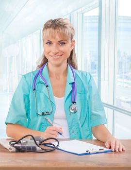 a female doctor at the table