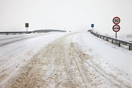 Main road after heavy snowfall