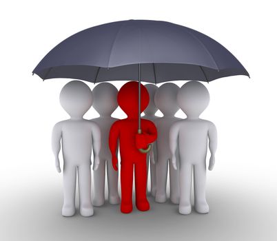 3d leader is protecting people with an umbrella