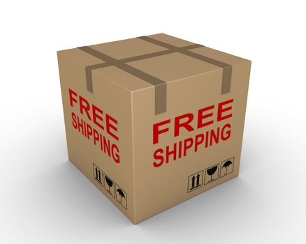 Carton box with free shipping label on it