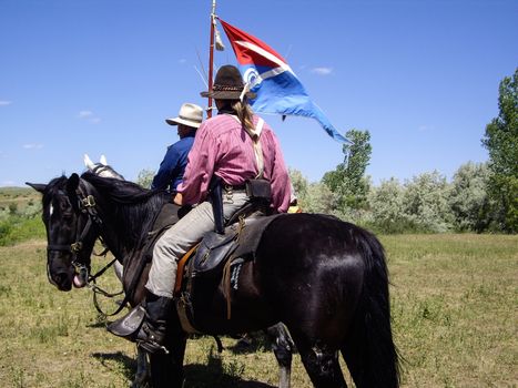 Indian scout and soldier at reenactment of Battle of Bighorn