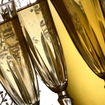 champagne in glasses on white background