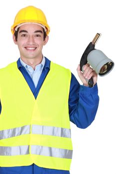 Worker holding blow torch
