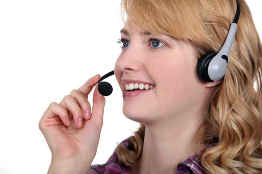 Blond call-center worker