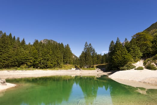 Beautiful alpine lake in north Italy - Predil lake - Julian Alps in Italy