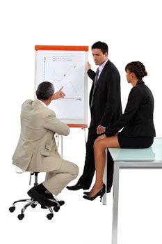 Three employees in business meeting