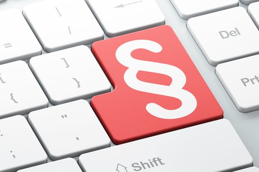 Law concept: Enter button with Paragraph on computer keyboard background, 3d render