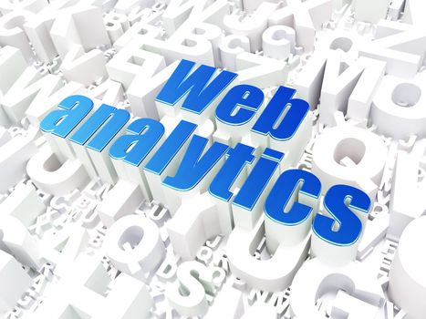 SEO web development concept: Web Analytics on alphabet  background, 3d render