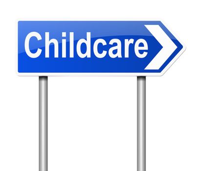 Illustration depicting a sign with a Childcare concept.
