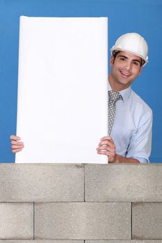 Man with white panel