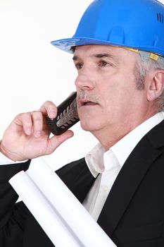 construction businessman talking on his cell phone