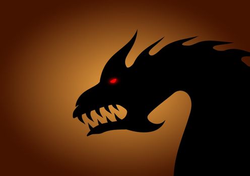 Illustration of a Dragons head against a brown gradient background