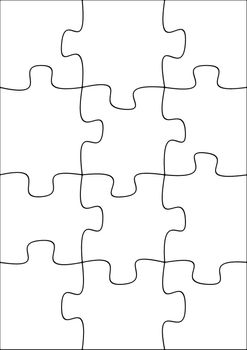 Illustration of a twelve piece jigsaw puzzle