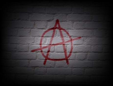 Illustration of an anarchy symbol on a white wall