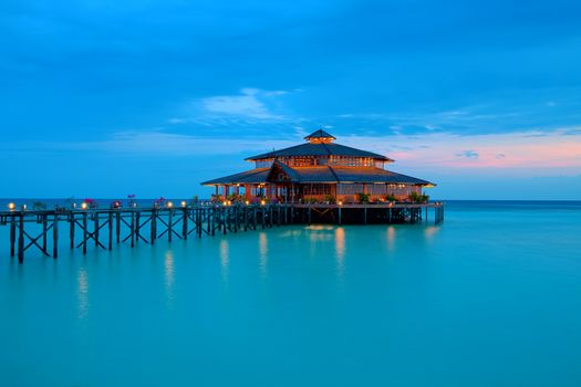 Lankayan island resort at sunset in Borneo, Malaysia