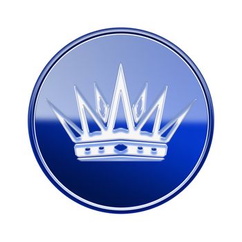Crown icon glossy blue, isolated on white background