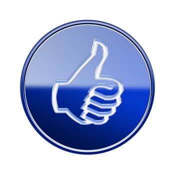  thumb up icon glossy blue, isolated on white background.