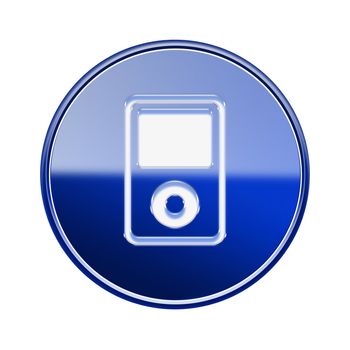 mp3 player icon glossy blue, isolated on white background