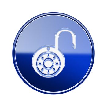 Lock on icon glossy blue, isolated on white background.