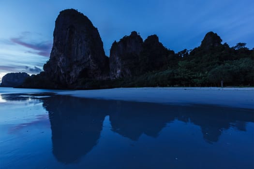 Tropical holidays sunset beach. Pranang beach. Railay , Krabi Province Thailand