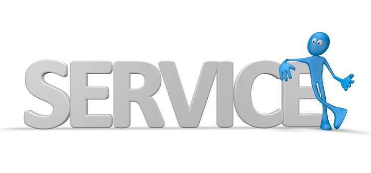 cartoon guy and the word service - 3d illustration