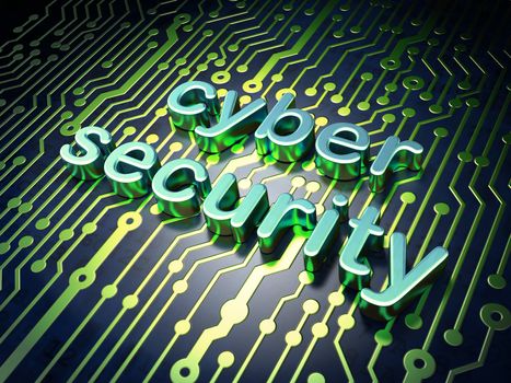 Security concept: circuit board with word cyber security, 3d render
