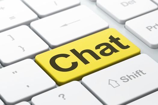 SEO web development concept: computer keyboard with word Chat, selected focus on enter button background, 3d render
