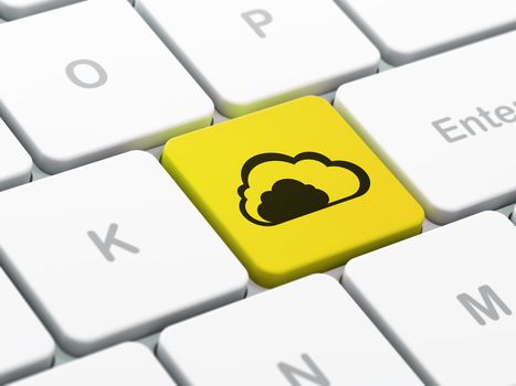 Networking concept: computer keyboard with Cloud icon on enter button background, selected focus, 3d render