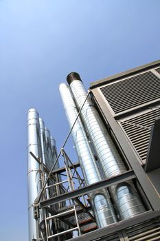 Some industrial metal pipes of a ventilation system.