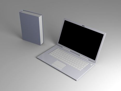 A Laptop with books. 3D rendered illustration.  