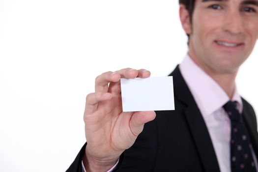 Man presenting business card