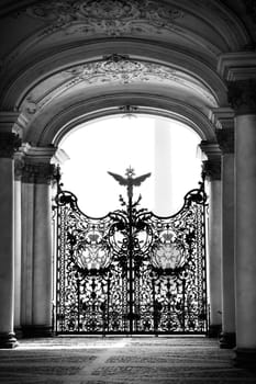 The double-headed eagle on the gates of the Winter Palace. Hermitage. St. Petersburg.