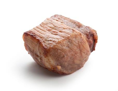 One piece of roasted pork meat on the white background