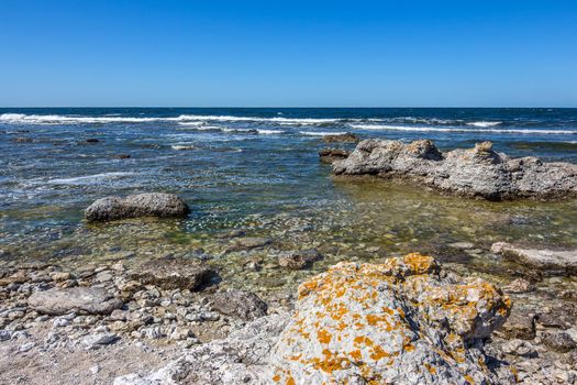 Rocky coastline of the Baltic Sea. Fårö island in Gotland, Sweden.