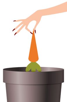 Illustration of a person throwing a vegetable into a bin