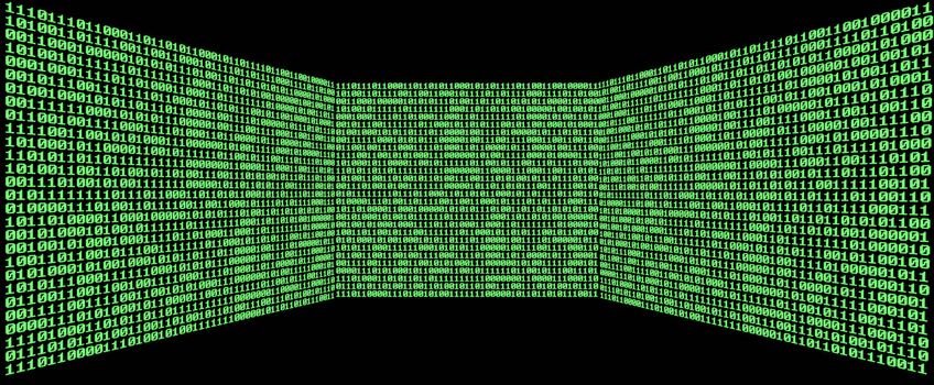 Digital room with binary numbers 0 and 1