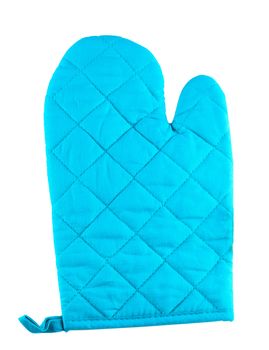 Blue oven mitt isolated over white background