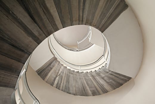 Spiral staircase, view from below