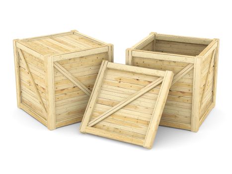 wooden crate isolated on white background