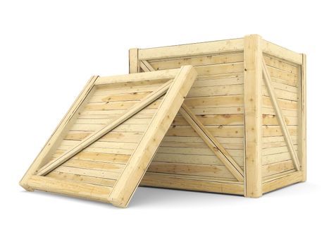 wooden crate isolated on white background
