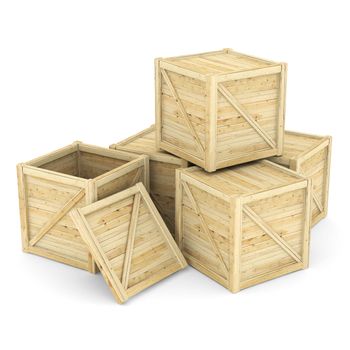 wooden crate isolated on white background