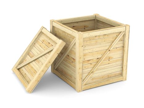 wooden crate isolated on white background