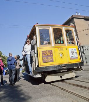 SAN FRANCISCO - NOVEMBER 3: The Cable car tram, November 3rd, 2012 in San Francisco, USA. The San Francisco cable car system is world last permanently manually operated cable car system. Lines were established between 1873 and 1890.