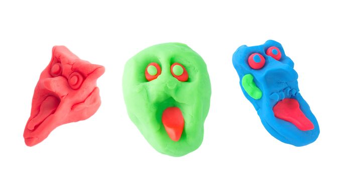 collection of scary faces made of plasticine mold