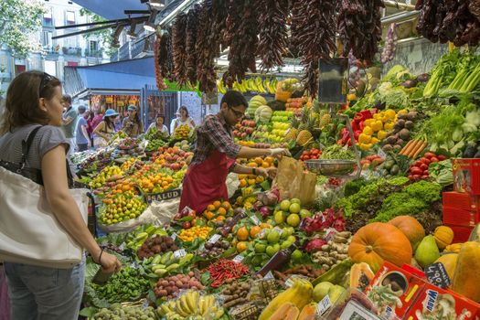 The famous St Joseph Food Market in the Eixample district of Barcelona in the Catalonia region of Spain.