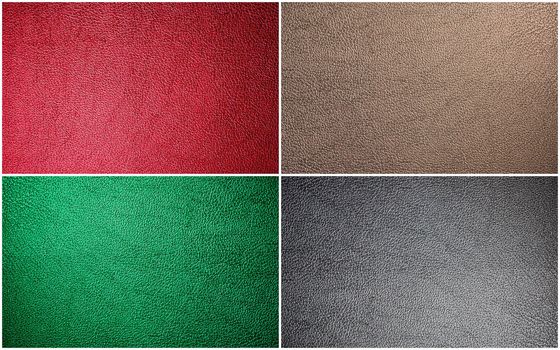 Collage Leather Texture For Background (Set Of Leather Texture Made From Deer Skin (Red, Green, Black, Beige)